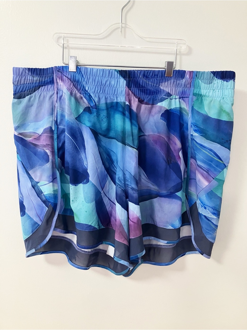 Athleta | Blue Watercolor Mesh Racer Run Shorts Athletic Gym Running Workout